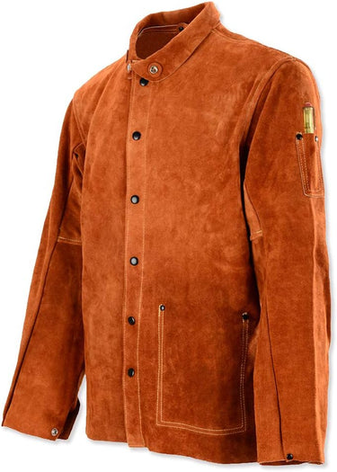 Leather Welding Work Jacket Flame-Resistant Heavy Duty Split Cowhide Leather Welder Jackets for Men & Women